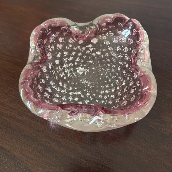 VINTAGE 1960-70s MURANO CRANBERRY GLASS CONTROLLED BUBBLE ART Bowl/Ashtray ART - Picture 1 of 15